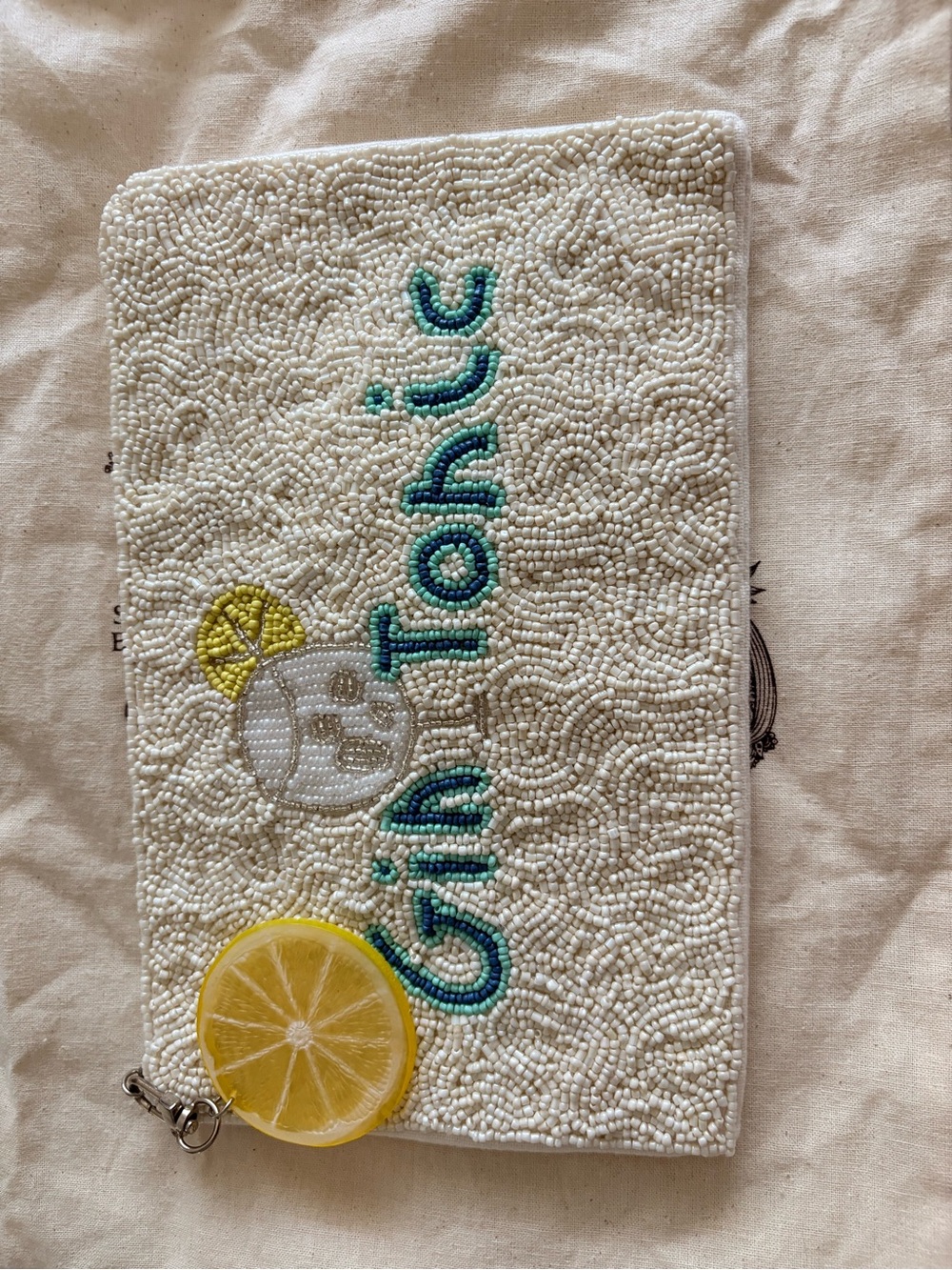 Salvador Bachiller White Beaded 'Gin Tonic' Wristlet with Yellow Lemon Charm